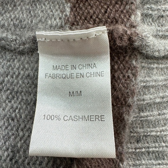 Theory 100% Cashmere Sweater MEDIUM Gray Brown Striped Deep V Neck Bohemian - Picture 4 of 6